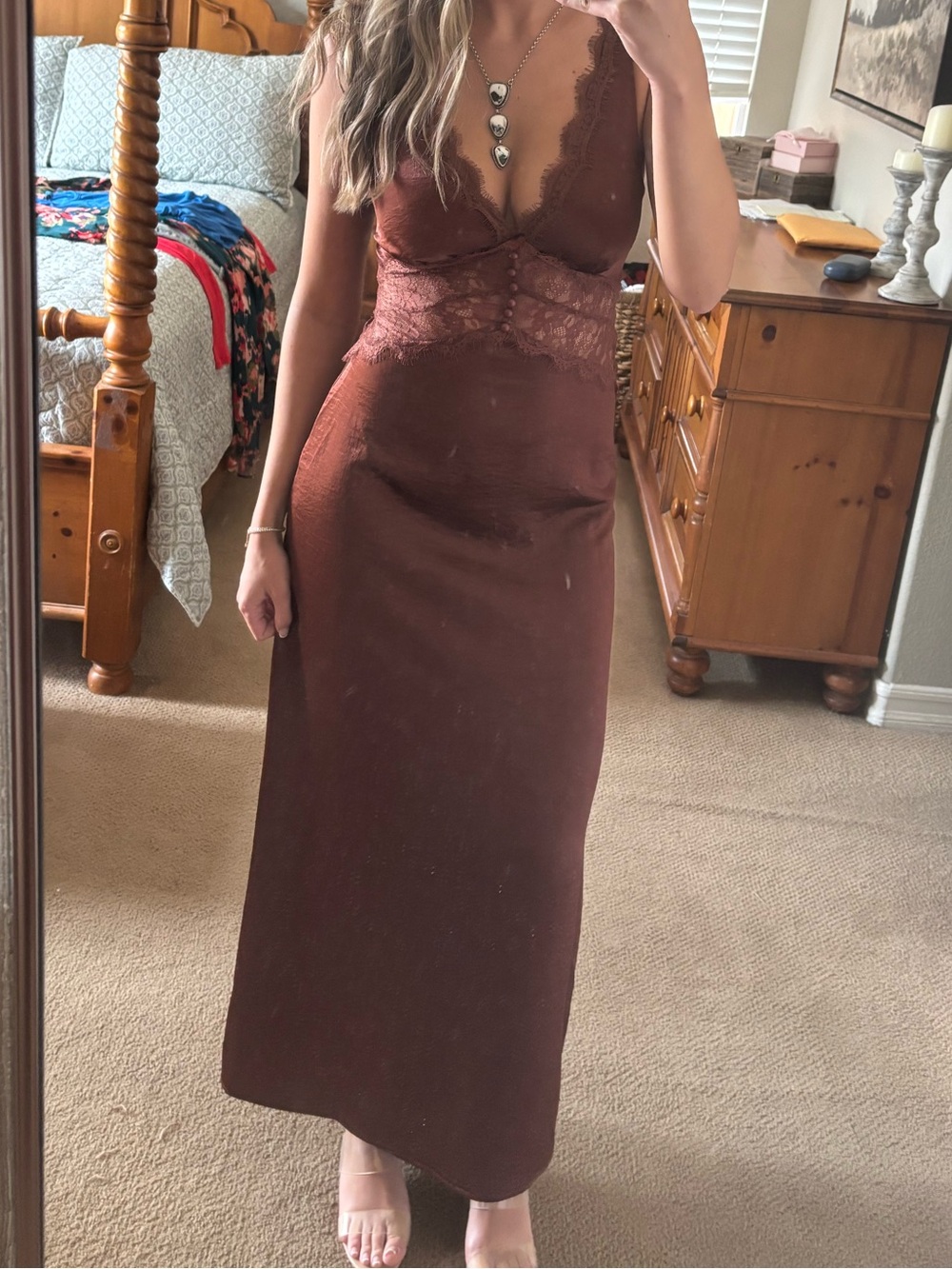 Hello Molly Rust Lace Trim Satin Maxi Dress - Picture 7 of 7